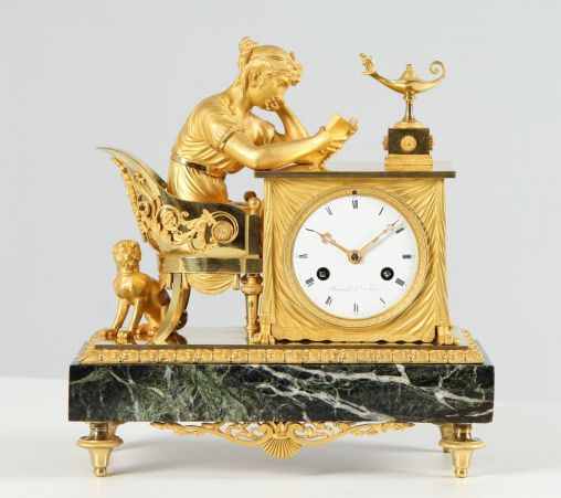 Empire Pendule La Lieuse, Jean-André Reiche, La Liseuse, vers 1810 - Paris
bronze, marbre, émail
Empire vers 1813