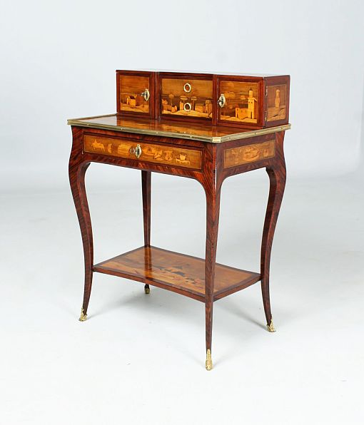 Antiker Damenschreibtisch, Bonheur Du Jour, Charles Topino, um 1860 - Frankreich
Palisander, Mahagoni, Ahorn u.a.
Mitte 19. Jahrhundert