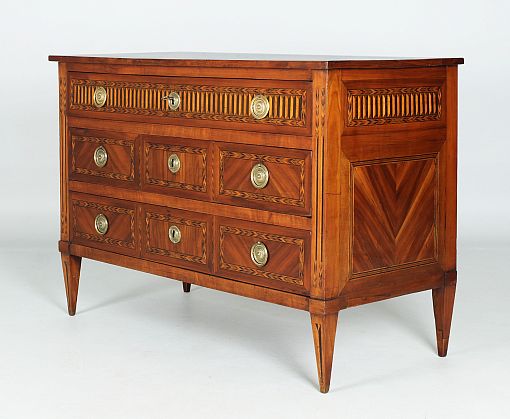 Antike Louis XVI Kommode, Sekretär mit Marketerie, Frankreich um 1785 - Ostfrankreich
Kirschbaum, Pflaume u.a.
Klassizismus um 1785