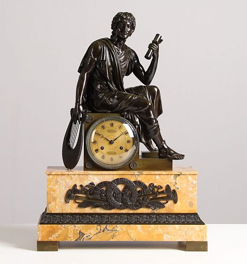 Antique mantel clock, bronze, marble, Virgil, pendulum, France c. 1830 - Paris
Bronze, marble
around 1830