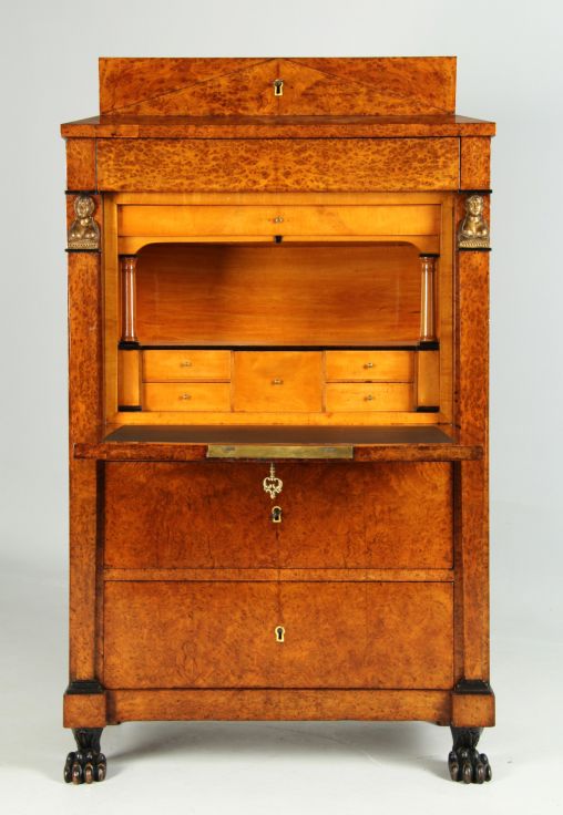 Antique Biedermeier or Empire secretary, burl wood, around 1820 - Southern Germany (Munich)
Burl wood, maple
Biedermeier around 1820