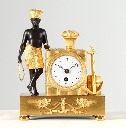 Petite horloge Empire, miniature Matelot, Au Bon Sauvage, vers 1820 - Paris
bronze doré à chaud et patiné
début du 19e siècle