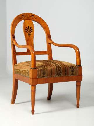Antique Biedermeier armchair in cherry wood, circa 1830