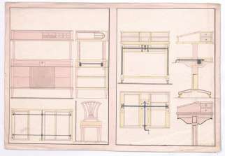 Technical drawing of an antique Biedermeier desk, MAK Vienna