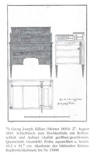 Technical drawing of an antique Biedermeier desk, MAK Vienna