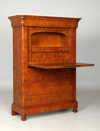 Antique French Louis Philippe secretary desk, ash wood with a grain finish