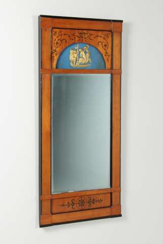 Antiker Biedermeier Wandspiegel Kirsche mit originalem Spiegelglas um 1830